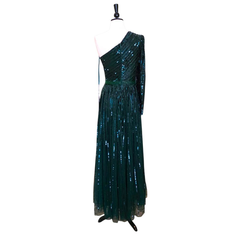 Mac Duggal 5508 Emerald Green Sequin One Shoulder Prom Evening Gown 4 Dress - Picture 9 of 13